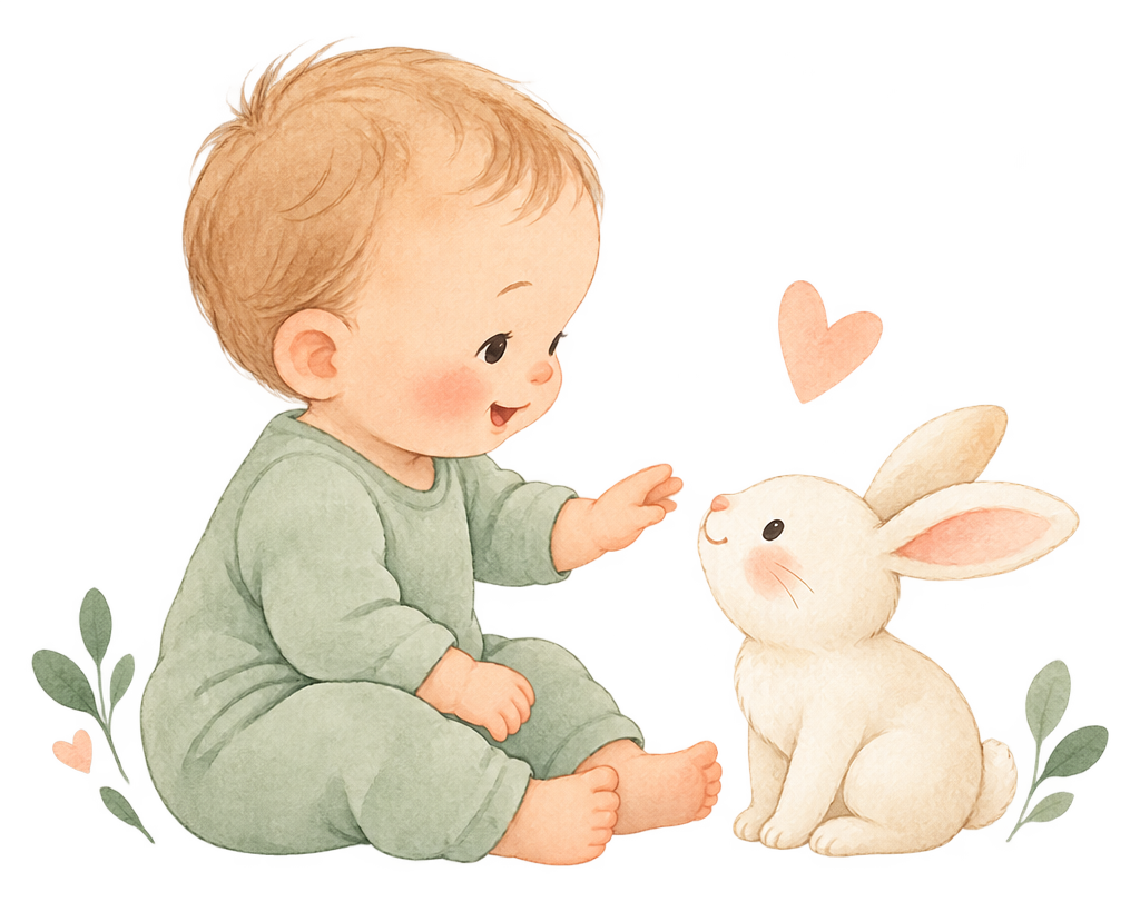 Un bébé et un lapin, face à face